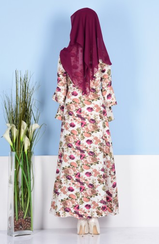 Jeans Kleid mit Spanisch Armeln 4045B-01 Naturfarbe Fuchsia 4045B-01