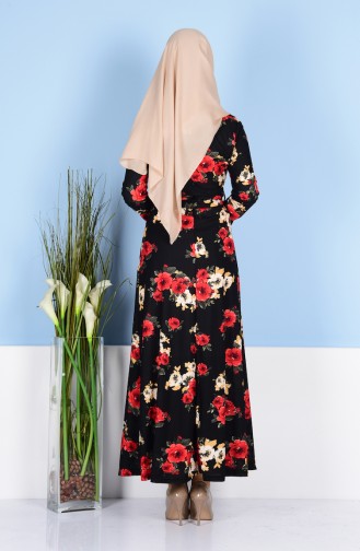 Güllü Elbise 9099-02 Siyah Kırmızı