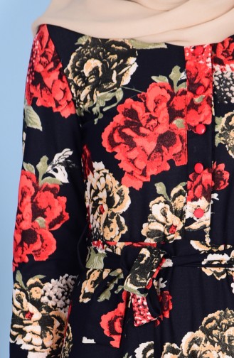 فستان بتصميم مورّد9075 - 02 لون كحلي وأحمر 9075-02