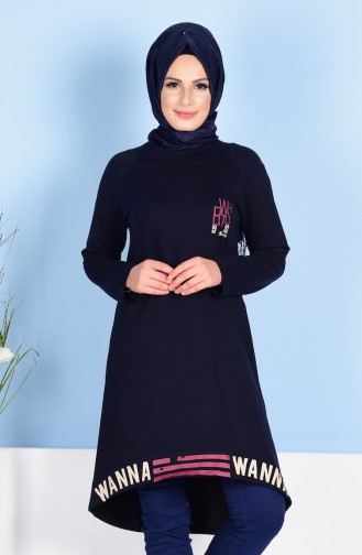 Tunic with Print 1474-01 Navy Blue 1474-01