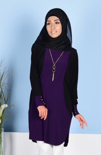 Bat Sleeve Tunic with Necklace 4626-04 Purple 4626-04