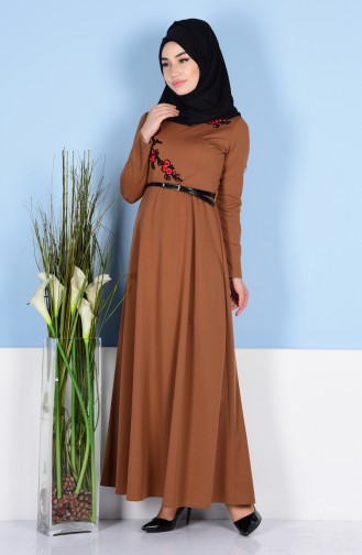 Decorated Dress with Belt 5064-05 Tobacco 5064-05