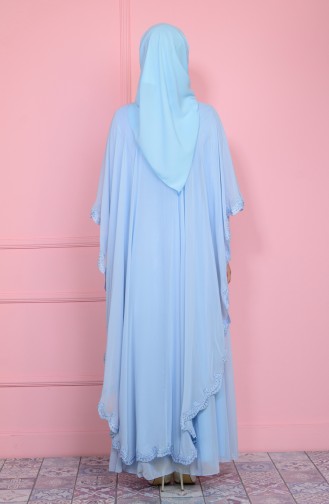 Cape Detailed Evening Dress 1087-03 Ice Blue 1087-03
