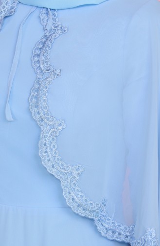Pelerin Detaylı Abiye Elbise 1087-03 Buz Mavi