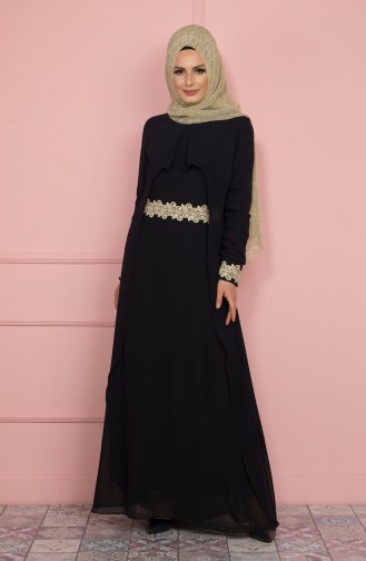 Navy Blue Hijab Dress 99082-04