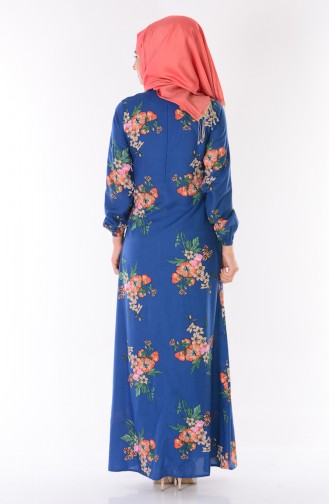 Çiçek Desenli Elbise 4089-04 Mavi