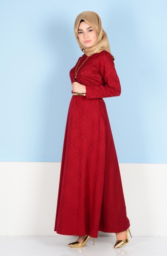 Claret Red Hijab Dress 3951-01