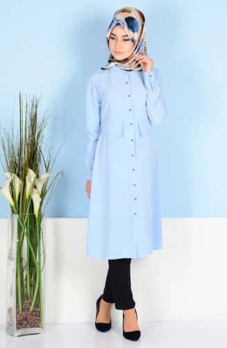 Tunique col Chemise avec Bouton 0106-05 Bleu Glacé 0106-05