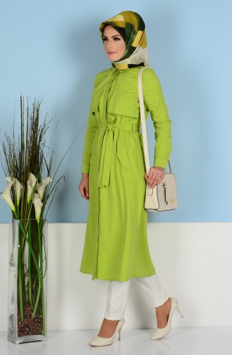 Tunic with Hidden Buttons and Belt 2121-09 Pistachio Green 2121-09