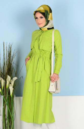 Tunic with Hidden Buttons and Belt 2121-09 Pistachio Green 2121-09
