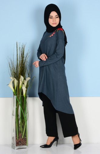 Nakışlı Tunik 17500-01 Füme