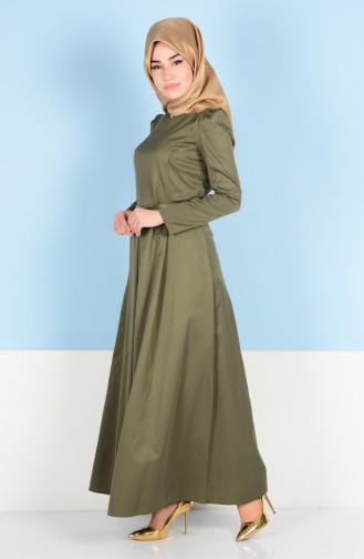 Kemerli Elbise 2830-01 Haki Yeşil