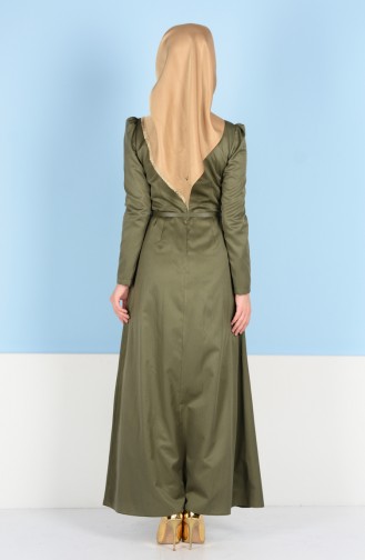 Kemerli Elbise 2830-01 Haki Yeşil