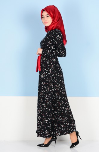فستان لون أسود أحمر 3949-01