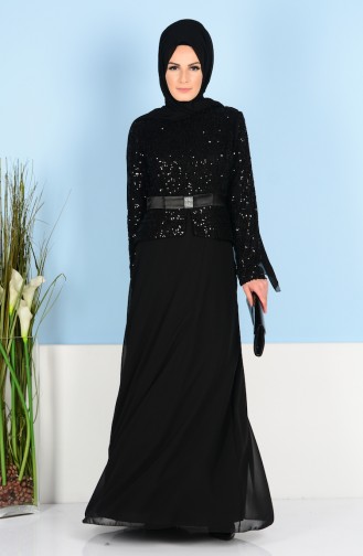 Black Hijab Evening Dress 55609-01