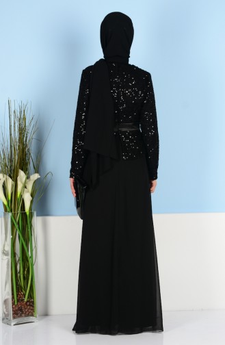 Black Hijab Evening Dress 55609-01