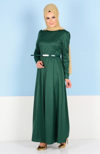Kemerli Elbise 2830-11 Açık Zümrüt Yeşil