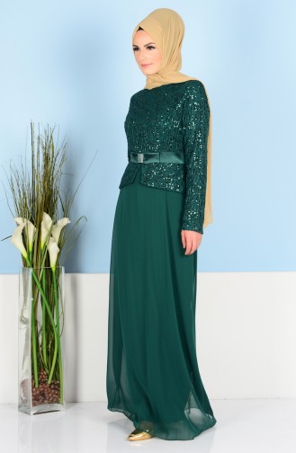Green Hijab Evening Dress 55609-03