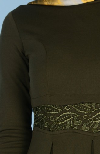 Dantel Detaylı Pileli Elbise 5065-05 Haki Yeşil
