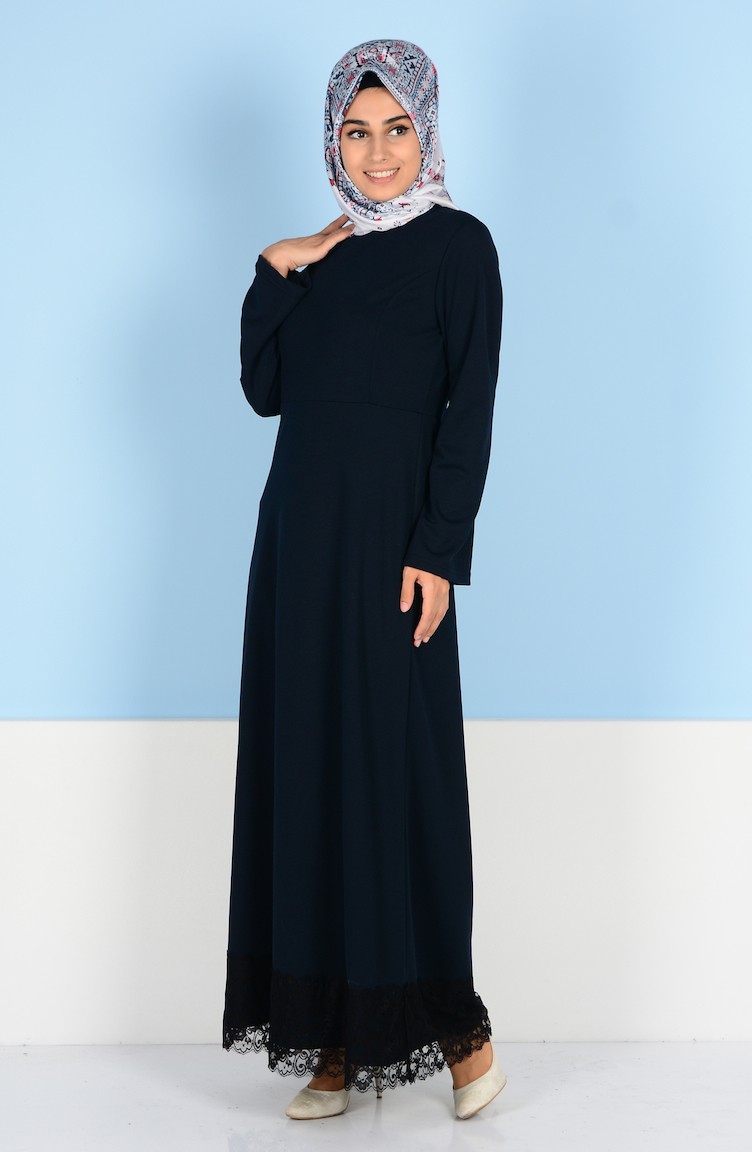 Navy Blue Hijab Dress 4102-05