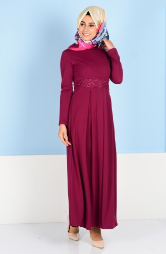 Lacing Detailed Pleated Dress 5065-03 Maroon 5065-03