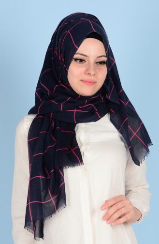 Decorated Cotton Shawl 50302-06 Navy Blue Pink 06