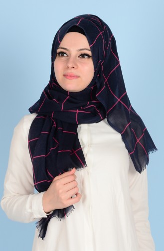 Decorated Cotton Shawl 50302-06 Navy Blue Pink 06