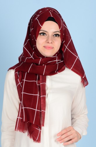 Decorated Cotton Shawl 50302-10 Claret Red 10