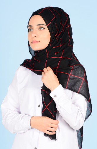 Decorated Cotton Shawl 50302-16 Black Red 16
