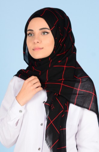 Decorated Cotton Shawl 50302-16 Black Red 16