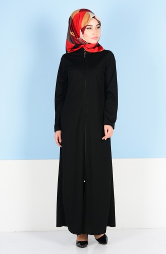 Fermuarlı Ferace 0081-01 Siyah
