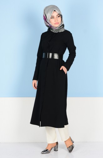 Coat with Belt 1487-01 Black 1487-01