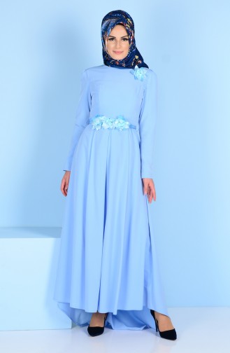 Flower Detailed Dress 3164-04 Baby Blue 3164-04