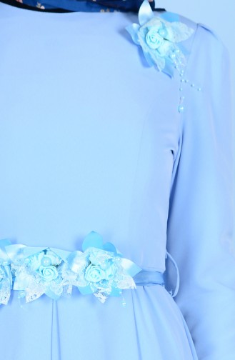 Çiçek Detaylı Elbise 3164-04 Bebe Mavi