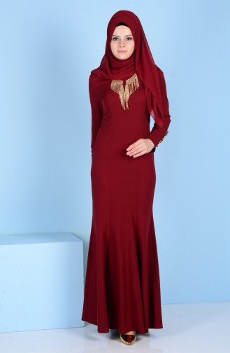 Weinrot Hijab-Abendkleider 7001-02