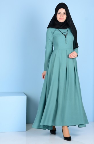 Pleated Dress with Necklace 4170-01 Almond Green 4170-01