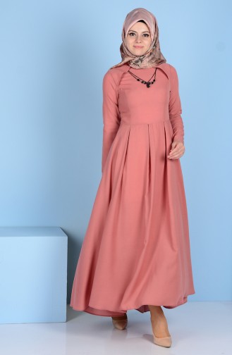 Pleated Dress with Necklace 4170-03 Dry Rose 4170-03