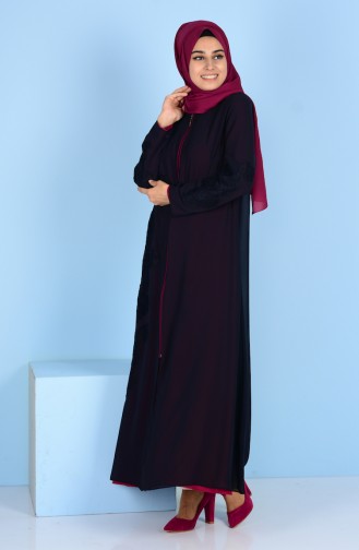 Lace Detailed Abaya 4077-05 Navy Blue Fuchsia 4077-05