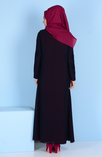 Lace Detailed Abaya 4077-05 Navy Blue Fuchsia 4077-05