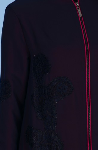 Lace Detailed Abaya 4077-05 Navy Blue Fuchsia 4077-05