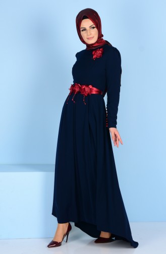 Flower Detailed Dress 3164-01 Navy Blue 3164-01