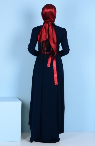 Navy Blue İslamitische Jurk 3164-01