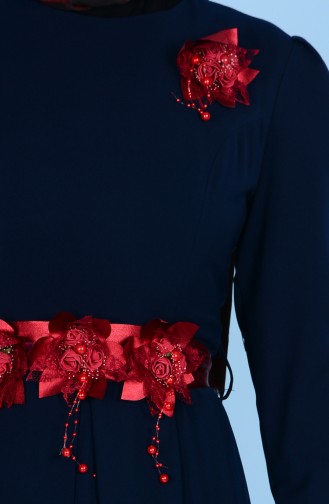 Robe Détail Fleurs 3164-01 Bleu Marine 3164-01