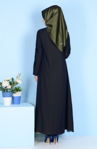 Lace Detailed Abaya4077-03 Navy Blue Oil Green 4077-03