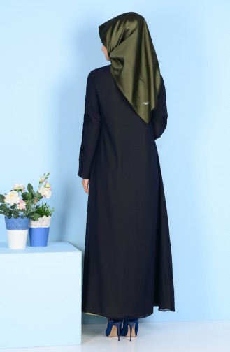 Abaya Détail Dentelle 4077-03 Bleu Marine Vert Huile 4077-03