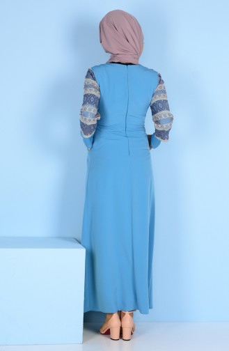 Dantel Detaylı Elbise 3147-04 Mavi