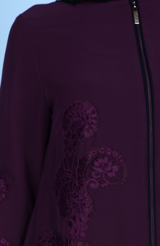 Lace Detailed Abaya 4077-01 Purple Navy Blue 4077-01