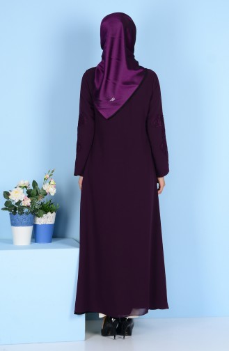 Lace Detailed Abaya 4077-02 Purple Black 4077-02