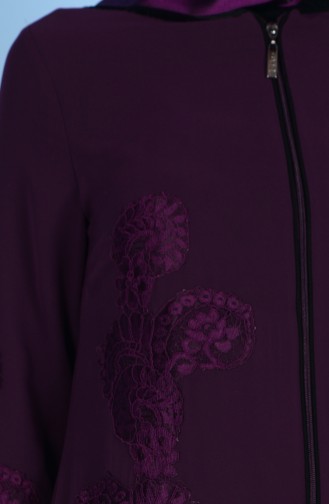 Abaya Détail Dentelle 4077-02 Pourpre Noir 4077-02