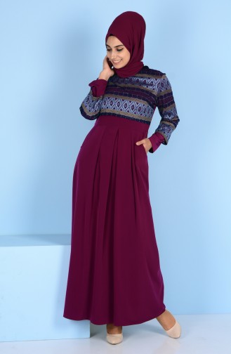 Lace Detailed Dress 3147-02 Plum 3147-02